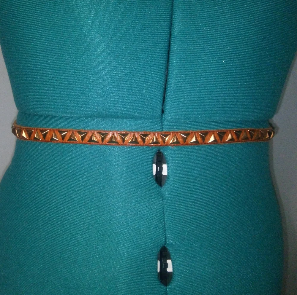 Mango Pyramid Studded Vegan Leather Belt Sz M in Saddle Brown NWOT